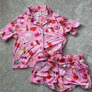 art class Pink Cowboy Boot Print Short Pajama Set